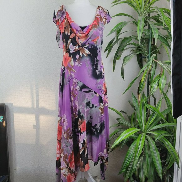 Signature by Robbie Lee Dresses & Skirts - Vintage Signature By Robbie Lee Dress Asymmetrical Floral Design Sz 14 Tropical